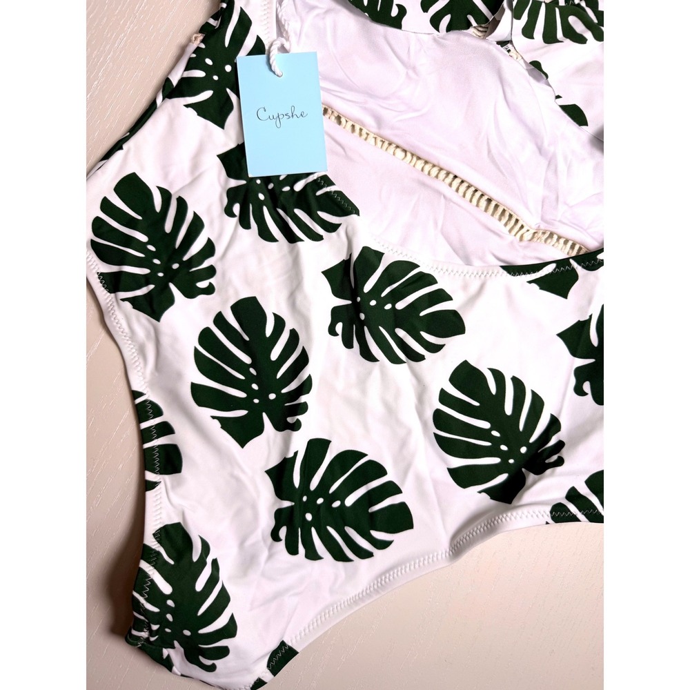 CUPSHE Green Tropical Leaf Ruffle One-Piece Swimsuit | NWT - SIZE M‎ - Picture 6 of 9